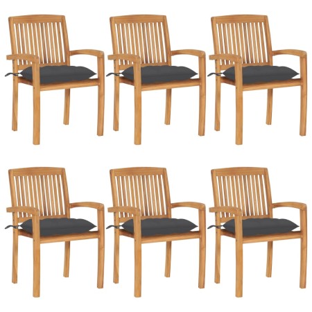 Sillas de jardín apilables 6 uds madera de teca con cojines von , Gartenstühle - Ref: Foro24-3073267, Preis: 737,46 €, Rabatt: %