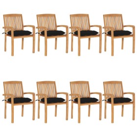 Sillas de jardín apilables 8 uds madera de teca con cojines by , Garden chairs - Ref: Foro24-3073286, Price: 901,28 €, Discou...