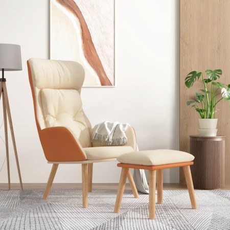 Sillón de relax con taburete tela y cuero sintético color crema von , Sessel - Ref: Foro24-3097763, Preis: 135,98 €, Rabatt: %