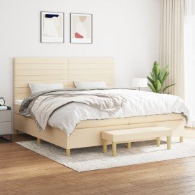 Cama box spring con colchón tela color crema 200x200 cm en Camas y somieres | Comprar online en Foro24