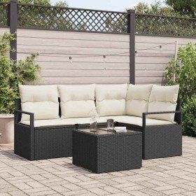 Conjunto de sofá de jardín 5 pcs Negro Poliratán