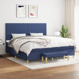 Cama box spring con colchón tela azul 200x200 cm en Camas y somieres | Comprar online en Foro24