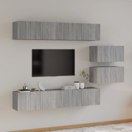 Set de muebles para TV 6 pzas madera contrachapada gris Sonoma | Foro24.es | Tu tienda online para hogar, jardín y más Foro24.es