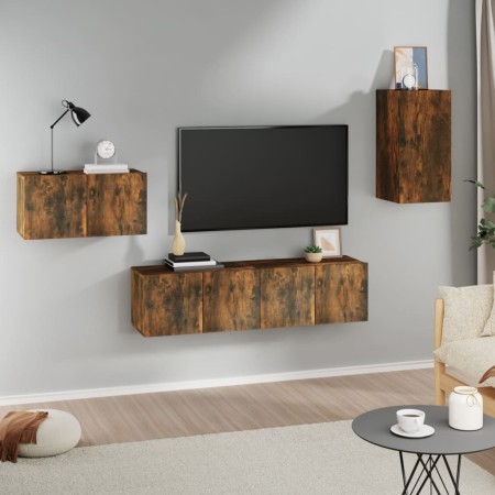 Set de muebles de TV 4 pzas madera contrachapada roble ahumado | Foro24.es | Tu tienda online para hogar, jardín y más Foro24.es