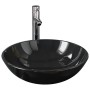 Lavabo de baño grifo y desagüe de empuje vidrio templado negro