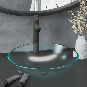 Lavabo baño grifo&desagüe de empuje vidrio templado esmerilado by , Sinks - Ref: Foro24-3098447, Price: 99,04 €, Discount: %