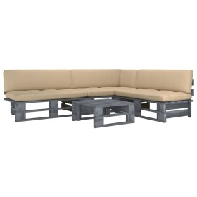 Muebles de palets 4 pzas y cojines madera pino