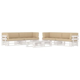 Muebles de palés 6 pzas y cojines madera pino impregnada blanco by , Garden sets - Ref: Foro24-3067000, Price: 755,98 €, Disc...