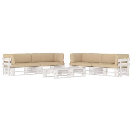 Muebles de palés 6 pzas y cojines madera pino impregnada blanco