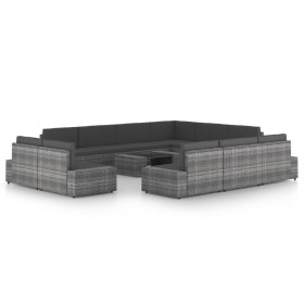 Juego muebles de jardín 12 pzas y cojines ratán sintético gris by , Garden sets - Ref: Foro24-3067179, Price: 1,00 €, Discoun...