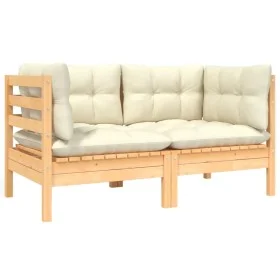 2-Sitzer-Gartensofa aus massivem Kiefernholz mit cremefarbenen Kissen von vidaXL, Modulare Sofas für den Außenbereich - Ref: ...