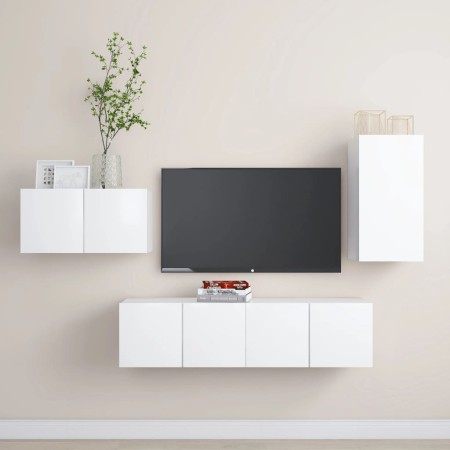 Set de muebles de salón TV 4 piezas madera de ingeniería blanco by , TV Furniture - Ref: Foro24-3078677, Price: 120,64 €, Dis...