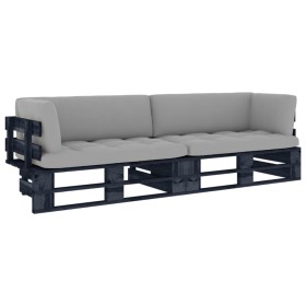 Sofá de palets 2 plazas cojines madera pino impregnada negro by , Garden sets - Ref: Foro24-3066651, Price: 282,21 €, Discoun...