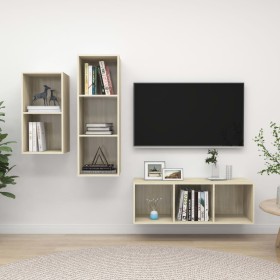 Juego de muebles de salón 3 pzas madera ingeniería roble Sonoma de , Muebles TV - Ref: Foro24-3079631, Precio: 126,71 €, Desc...