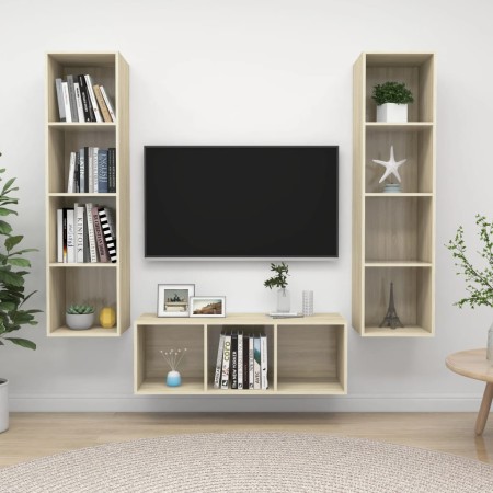 Juego de muebles de salón 3 pzas madera ingeniería roble Sonoma | Foro24.es | Tu tienda online para hogar, jardín y más Foro24.es