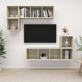 Juego de muebles de salón 4 pzas madera ingeniería roble Sonoma de , Muebles TV - Ref: Foro24-3079811, Precio: 168,67 €, Desc...