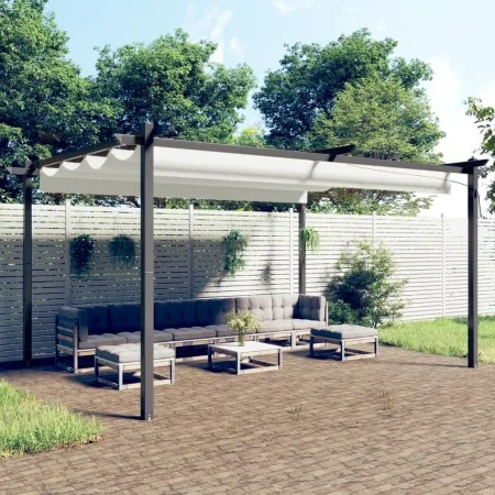 Cenador de jardín con techo retráctil color crema 4x3 m de vidaXL, Carpas y cenadores - Ref: Foro24-318537, Precio: 509,91 €,...