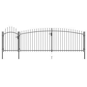 Puerta de valla de jardín con punta de lanza 5x2 m negro