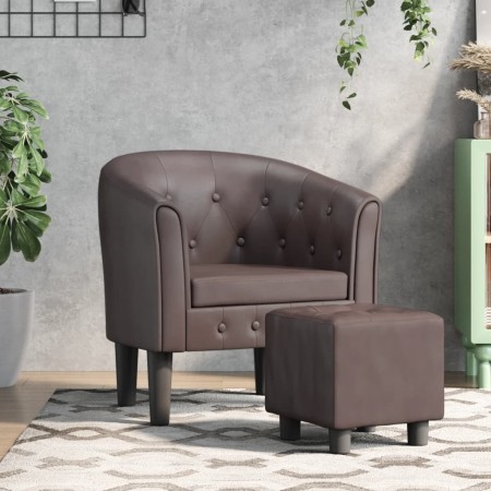 Sillón con taburete cuero sintético marrón by , Armchairs - Ref: Foro24-356465, Price: 173,30 €, Discount: %