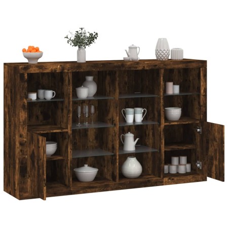 Aparador con luz LED 3 pzas madera de ingeniería roble ahumado by , Sideboards - Ref: Foro24-3209139, Price: 216,90 €, Discou...