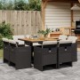 Set de comedor de jardín 9 pzas y cojines ratán sintético negro | Foro24.es | Tu tienda online para hogar, jardín y más Foro24.es