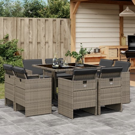 Set comedor jardín 9 pzas y cojines ratán sintético gris | Foro24.es | Tu tienda online para hogar, jardín y más Foro24.es
