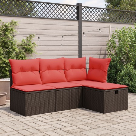 Taburete de jardín con cojín marrón 55x55x37 cm ratán sintético de , Otomanas de exterior - Ref: Foro24-366230, Precio: 63,43 €