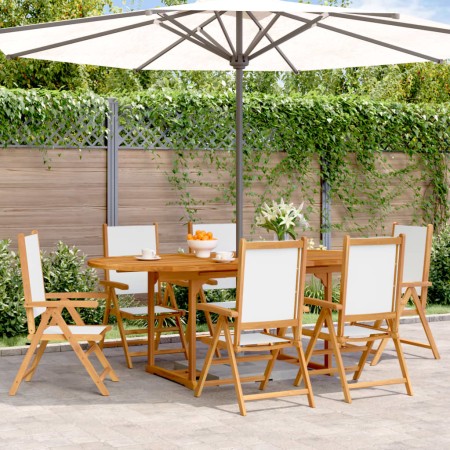 Set de comedor de jardín 7 pzas tela madera maciza blanco crema | Foro24.es | Tu tienda online para hogar, jardín y más Foro24.es