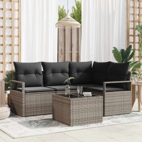 Conjunto de sofá de jardín 5 pcs Gris Poliratán
