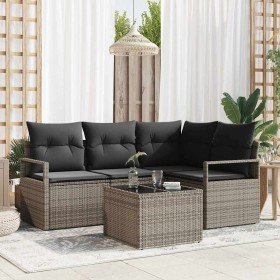 Conjunto de sofá de jardín 5 pcs Gris Poliratán