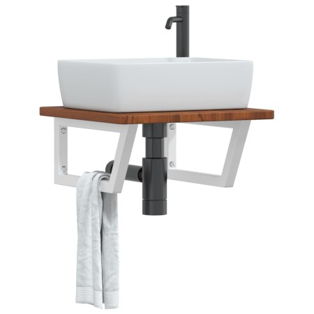 Estante de lavabo de pared de acero y madera maciza de roble | Foro24.es | Tu tienda online para hogar, jardín y más Foro24.es