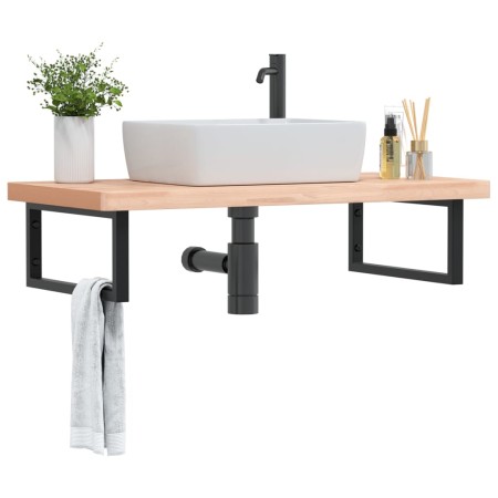 Estante de lavabo de pared de acero y madera maciza de haya | Foro24.es | Tu tienda online para hogar, jardín y más Foro24.es