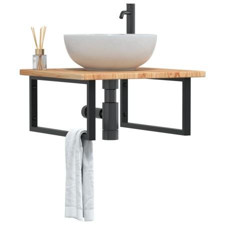 Estante de lavabo de pared de acero y madera maciza de roble von , Badezimmerwaschtische - Ref: Foro24-3302477, Preis: 101,37...