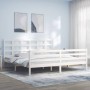 White solid wood bed frame with headboard 200x200 cm by vidaXL, Beds and slatted bases - Ref: Foro24-3194007, Price: 154,43 €...