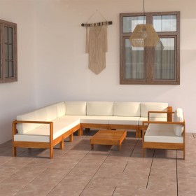 Muebles de jardín 9 pzas cojines blanco crema madera de acacia by , Garden sets - Ref: Foro24-3057942, Price: 1,00 €, Discoun...