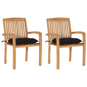 Sillas de jardín 2 uds con cojines madera maciza de teca negro by , Garden chairs - Ref: Foro24-3063274, Price: 216,72 €, Dis...