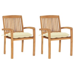 Sillas de jardín 2 uds madera de teca con cojines blanco crema von , Gartenstühle - Ref: Foro24-3063269, Preis: 255,18 €, Rab...