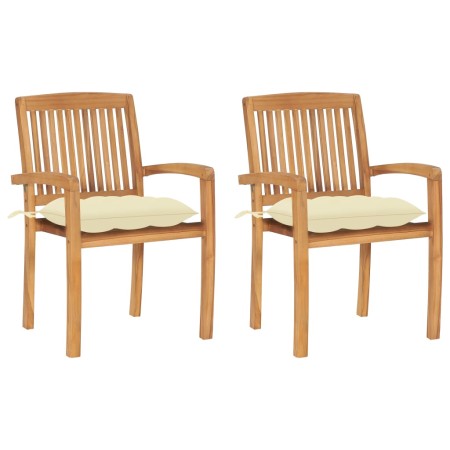 Sillas de jardín 2 uds madera de teca con cojines blanco crema von , Gartenstühle - Ref: Foro24-3063269, Preis: 255,18 €, Rab...