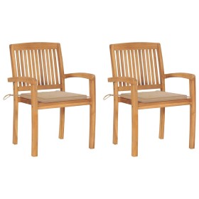 Sillas de jardín 2 uds con cojines madera maciza de teca beige von , Gartenstühle - Ref: Foro24-3063255, Preis: 247,59 €, Rab...