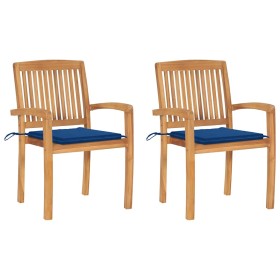 Sillas de jardín 2 uds madera de teca con cojines azul royal by , Garden chairs - Ref: Foro24-3063262, Price: 242,51 €, Disco...