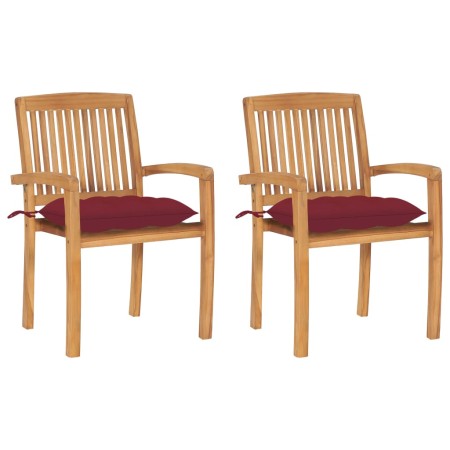 Sillas de jardín 2 uds madera de teca con cojines rojo tinto | Foro24.es | Tu tienda online para hogar, jardín y más Foro24.es
