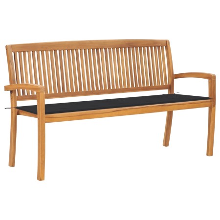 Banco de jardín apilable con cojín madera maciza teca 159 cm von , Gartenbänke - Ref: Foro24-3063306, Preis: 237,15 €, Rabatt: %