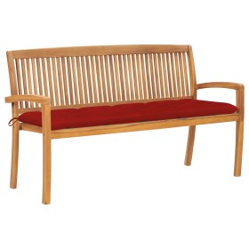 Banco de jardín apilable con cojín madera maciza de teca 159 cm de , Bancos de jardín - Ref: Foro24-3063327, Precio: 260,25 €...