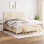 Cama box spring con colchón tela color crema 160x200 cm