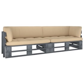 Sofá de palets 2 plazas cojines gris madera de pino impregnada by , Garden sets - Ref: Foro24-3066628, Price: 283,33 €, Disco...