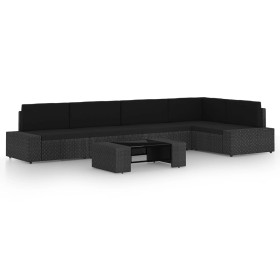 Set de muebles de jardín 6 pzas ratán sintético y cojines negro by , Garden sets - Ref: Foro24-3067135, Price: 598,65 €, Disc...