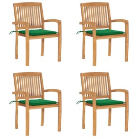 Sillas de jardín apilables 4 uds madera de teca con cojines von , Gartenstühle - Ref: Foro24-3073215, Preis: 418,09 €, Rabatt: %