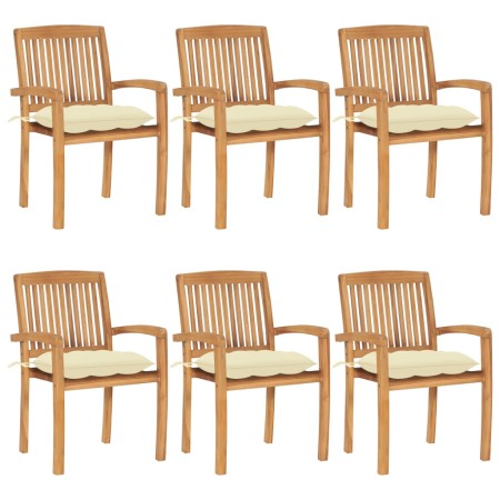 Sillas de jardín apilables 6 uds madera de teca con cojines von , Gartenstühle - Ref: Foro24-3073269, Preis: 623,62 €, Rabatt: %
