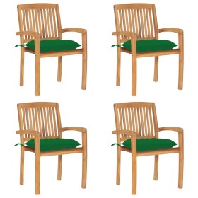 Sillas de jardín apilables 4 uds madera de teca con cojines by , Garden chairs - Ref: Foro24-3073260, Price: 417,96 €, Discou...