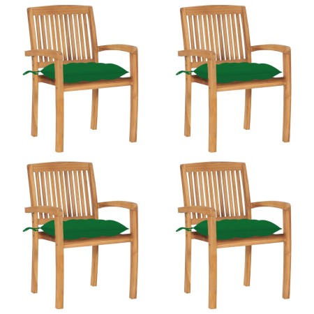 Sillas de jardín apilables 4 uds madera de teca con cojines by , Garden chairs - Ref: Foro24-3073260, Price: 417,96 €, Discou...
